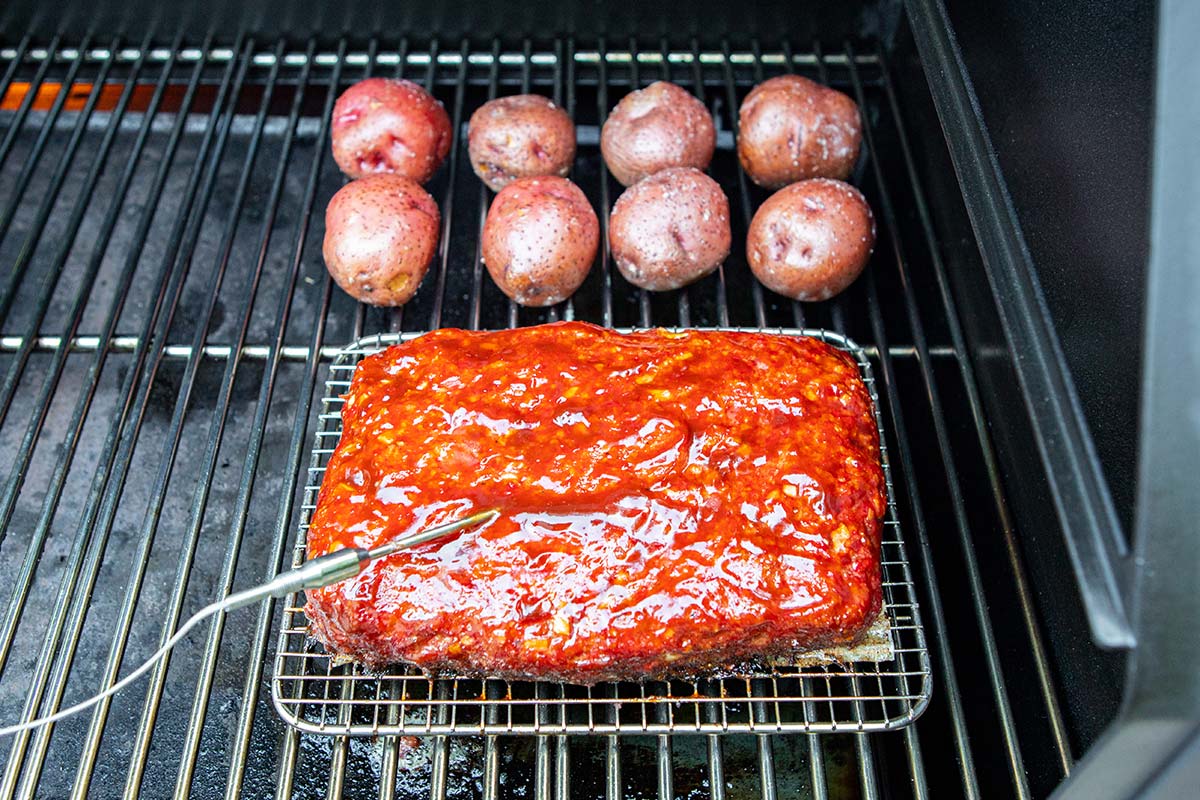 Smoked Meatloaf, Corn on the Cob, and Potatoes on the Yoder Pellet Smoker