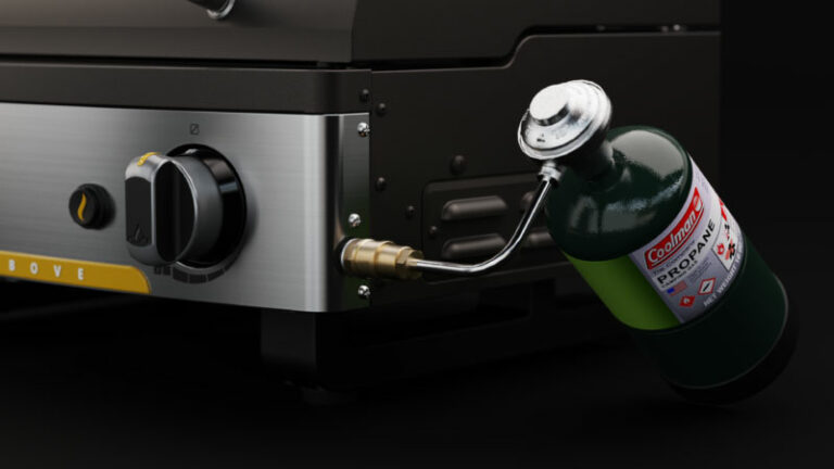 Halo Elite 1-Burner Countertop Griddle Features Propane Tank Connector